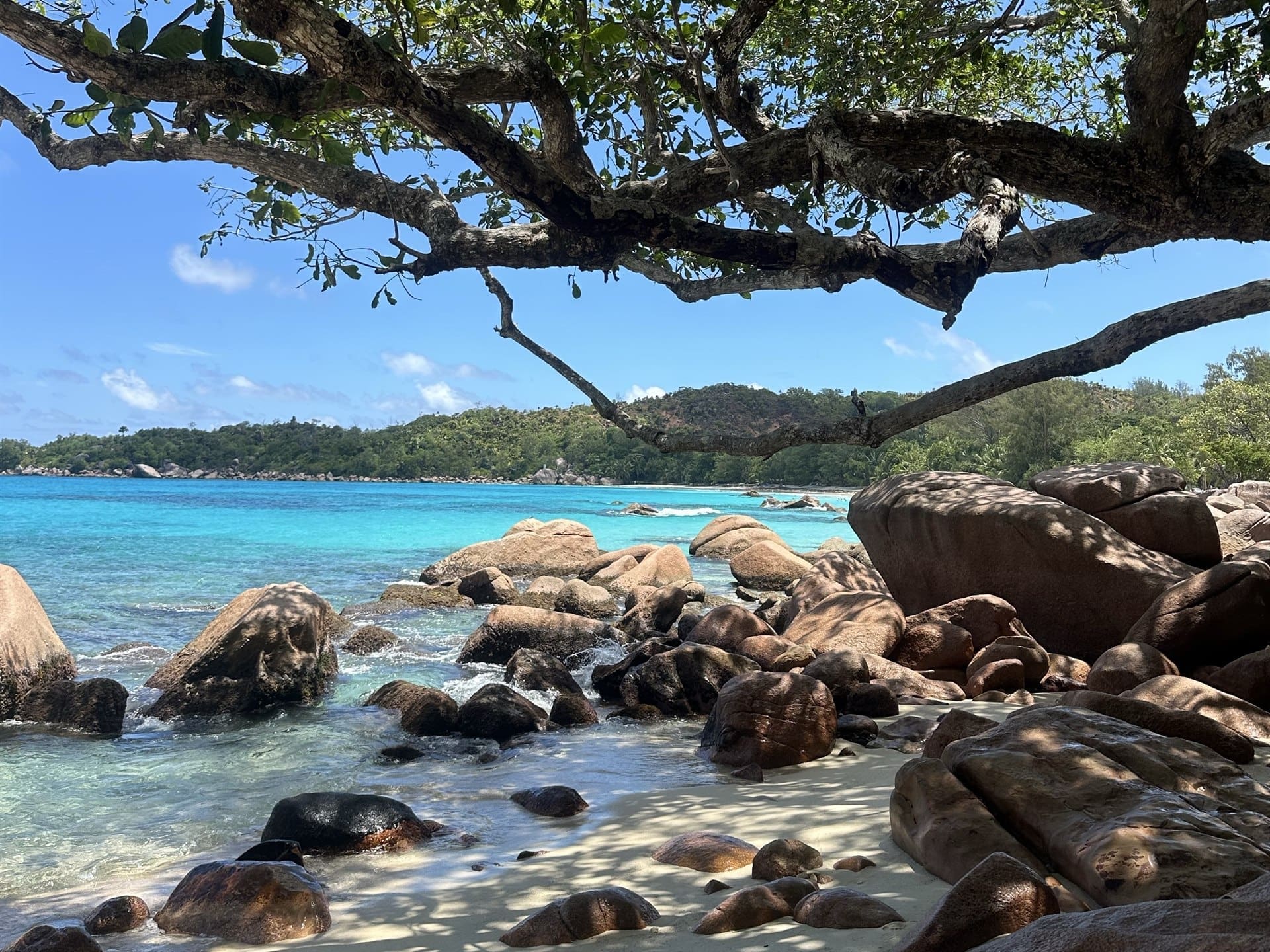 Sejšeli rajska plaža Anse Lazio na ostrvu Praslin sa belim peskom i tirkiznim morem